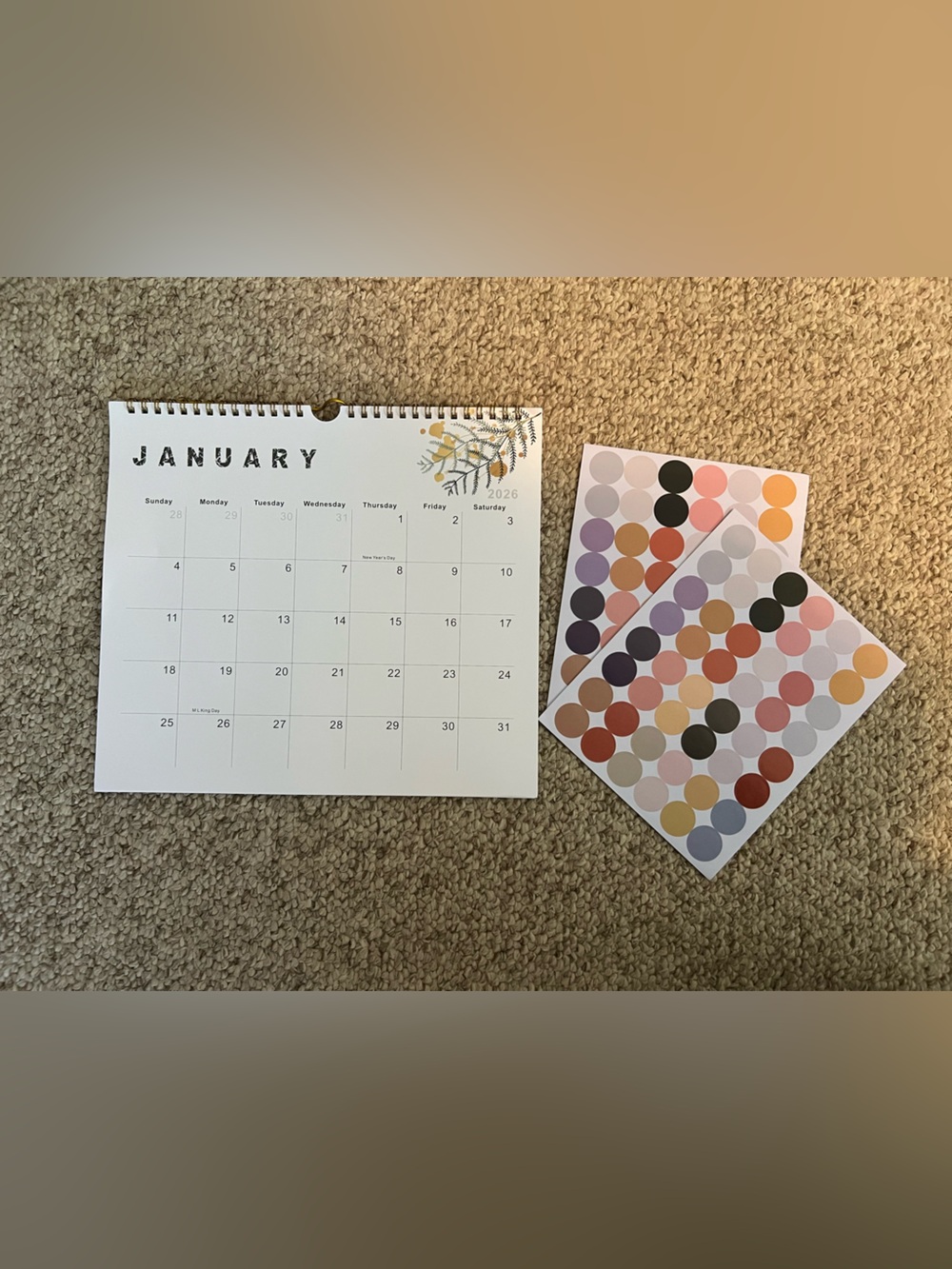 2026 Wall Calendar with Pastel Dot Sticker Sheets